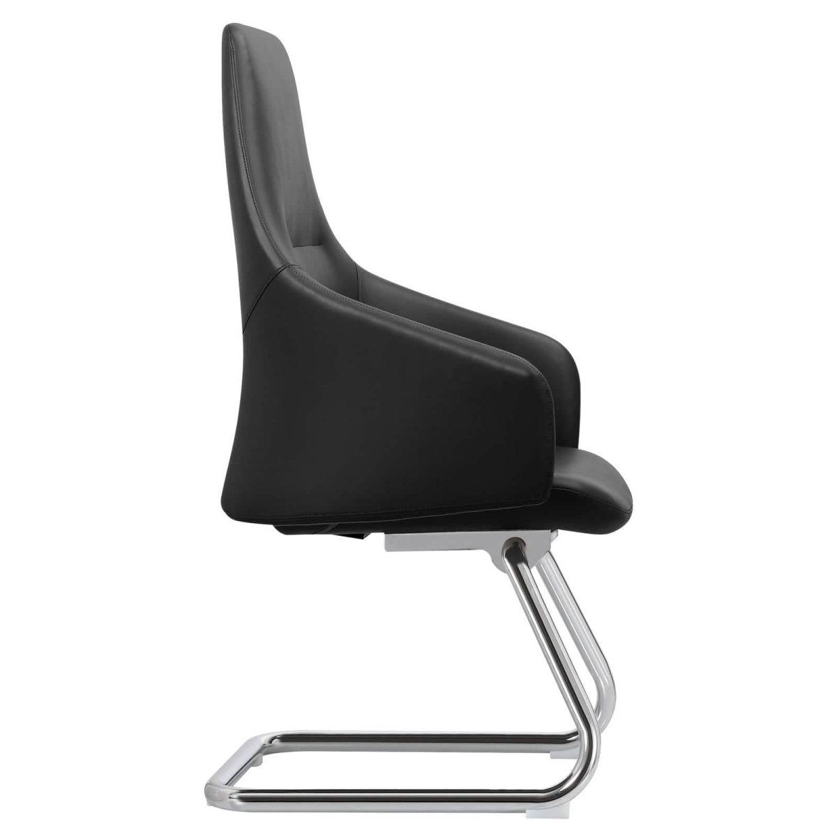 Celeste Leather Conference Office Chair with Upholstered Seat and Armrest Black Office Chair Leisuremod