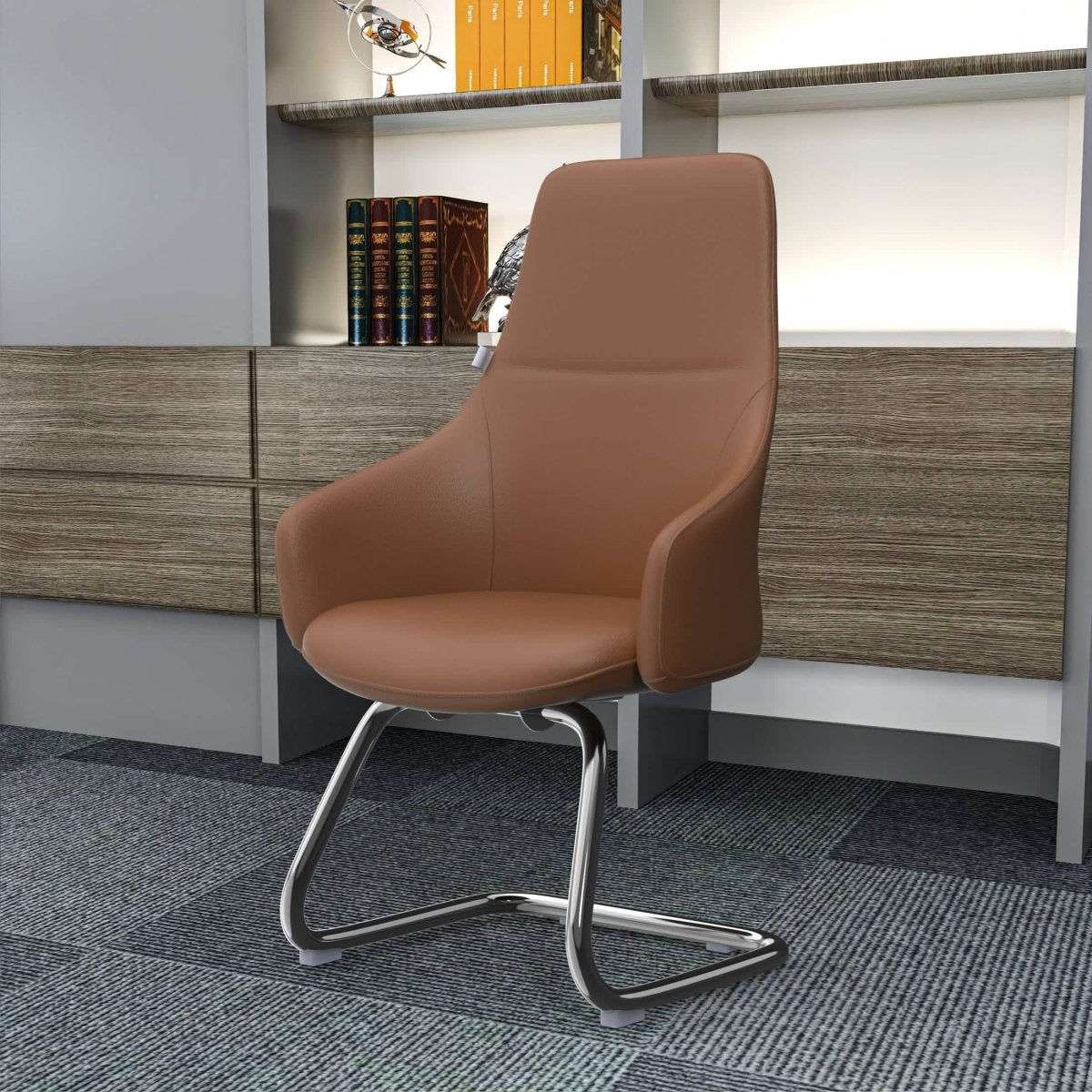 Celeste Leather Conference Office Chair with Upholstered Seat and Armrest White Office Chair Leisuremod