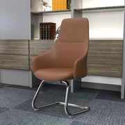 Celeste Leather Conference Office Chair with Upholstered Seat and Armrest White Office Chair Leisuremod