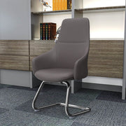 Celeste Leather Conference Office Chair with Upholstered Seat and Armrest White Office Chair Leisuremod