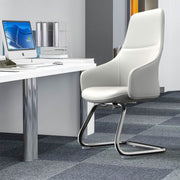 Celeste Leather Conference Office Chair with Upholstered Seat and Armrest White Office Chair Leisuremod