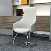 Celeste Leather Conference Office Chair with Upholstered Seat and Armrest White Office Chair Leisuremod