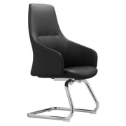 Celeste Leather Conference Office Chair with Upholstered Seat and Armrest Black Office Chair Leisuremod