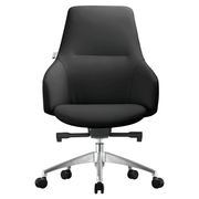 Celeste Office Chair in Upholstered Leather with Swivel and Tilt Waterfall Seat Design Black Office Chair Leisuremod