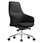 Celeste Office Chair in Upholstered Leather with Swivel and Tilt Waterfall Seat Design Black Office Chair Leisuremod