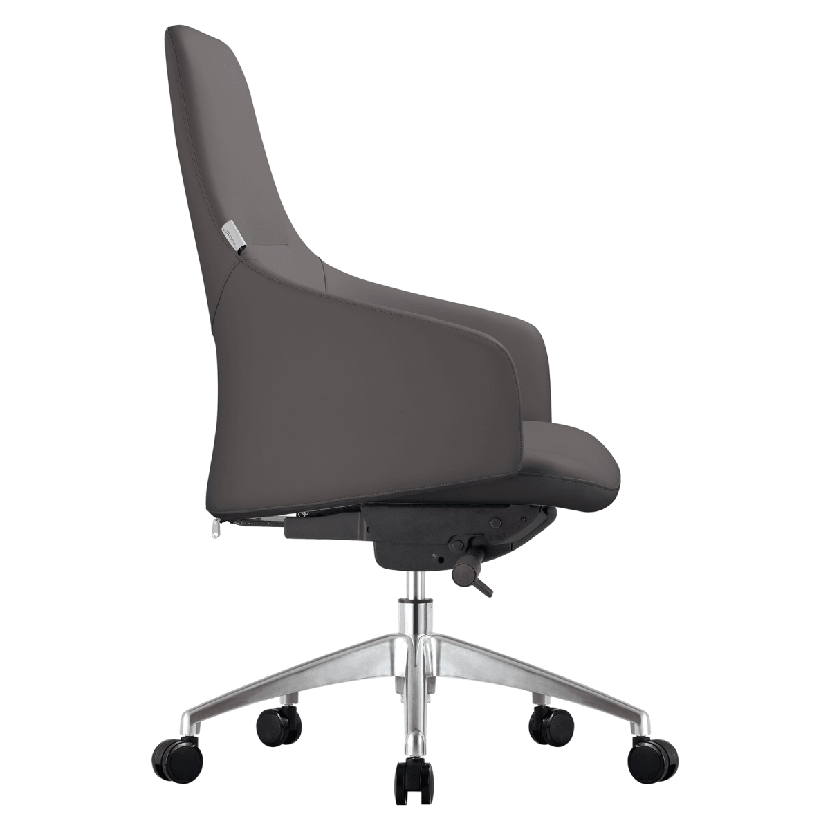 Celeste Office Chair in Upholstered Leather with Swivel and Tilt Waterfall Seat Design Grey Office Chair Leisuremod