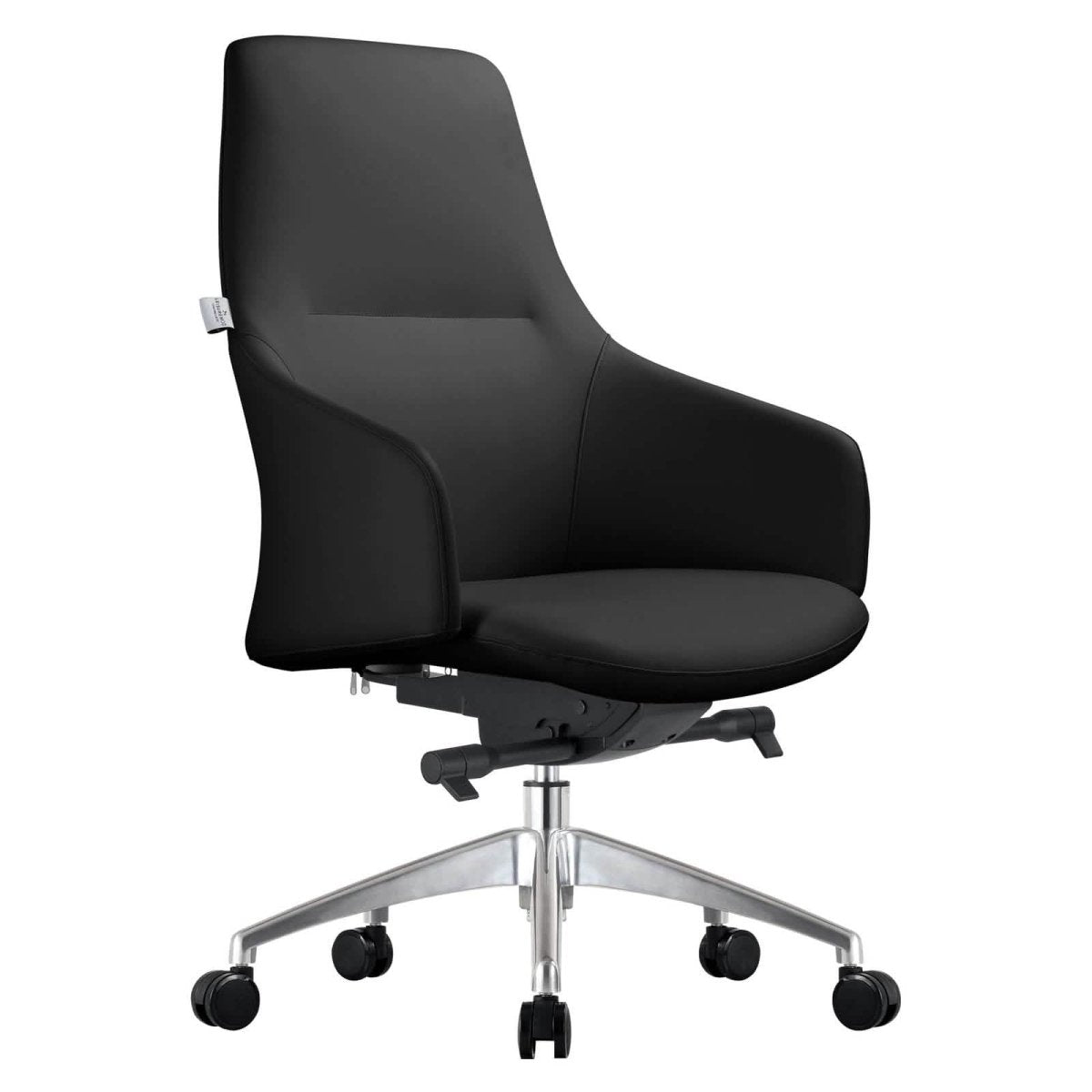 Celeste Office Chair in Upholstered Leather with Swivel and Tilt Waterfall Seat Design Black Office Chair Leisuremod