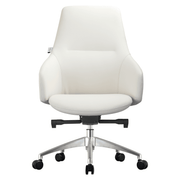 Celeste Office Chair in Upholstered Leather with Swivel and Tilt Waterfall Seat Design White Office Chair Leisuremod