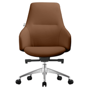 Celeste Office Chair in Upholstered Leather with Swivel and Tilt Waterfall Seat Design Dark Brown Office Chair Leisuremod