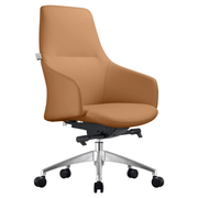 Celeste Office Chair in Upholstered Leather with Swivel and Tilt Waterfall Seat Design Acorn Brown Office Chair Leisuremod