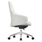 Celeste Office Chair in Upholstered Leather with Swivel and Tilt Waterfall Seat Design White Office Chair Leisuremod