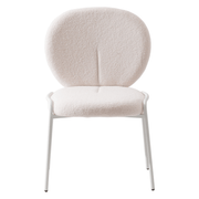 Celestial Modern Boucle Dining Side Chair with Black/White Powder Coated Iron Frame White Armless White Dining Chair Leisuremod