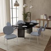 Celestial Modern Boucle Dining Side Chair with Black/White Powder Coated Iron Frame White Armless Blue Dining Chair Leisuremod