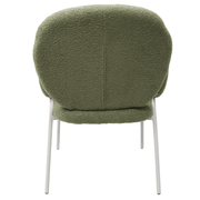 Celestial Modern Boucle Dining Side Chair with Black/White Powder Coated Iron Frame White With Arm Green Dining Chair Leisuremod