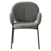 Celestial Modern Boucle Dining Side Chair with Black/White Powder Coated Iron Frame Black With Arm Green Dining Chair Leisuremod