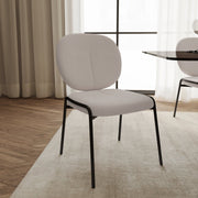 Celestial Modern Boucle Dining Side Chair with Black/White Powder Coated Iron Frame Black Armless White Dining Chair Leisuremod