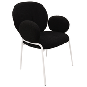 Celestial Modern Boucle Dining Side Chair with Black/White Powder Coated Iron Frame White With Arm Black Dining Chair Leisuremod
