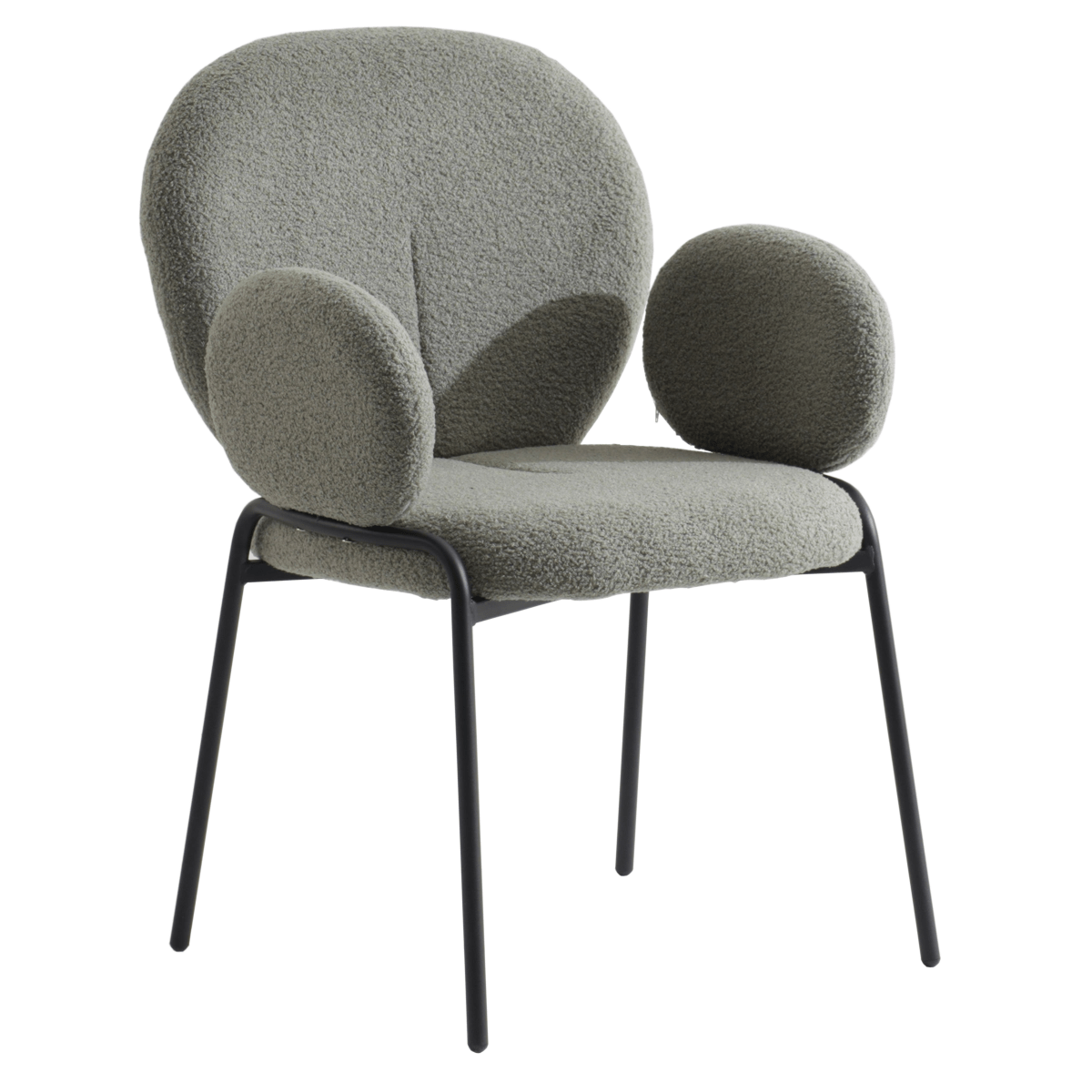 Celestial Modern Boucle Dining Side Chair with Black/White Powder Coated Iron Frame Black With Arm Green Dining Chair Leisuremod