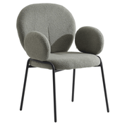 Celestial Modern Boucle Dining Side Chair with Black/White Powder Coated Iron Frame Black With Arm Green Dining Chair Leisuremod