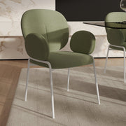 Celestial Modern Boucle Dining Side Chair with Black/White Powder Coated Iron Frame White With Arm Green Dining Chair Leisuremod