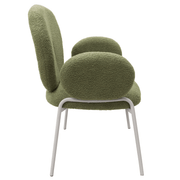 Celestial Modern Boucle Dining Side Chair with Black/White Powder Coated Iron Frame White With Arm Green Dining Chair Leisuremod