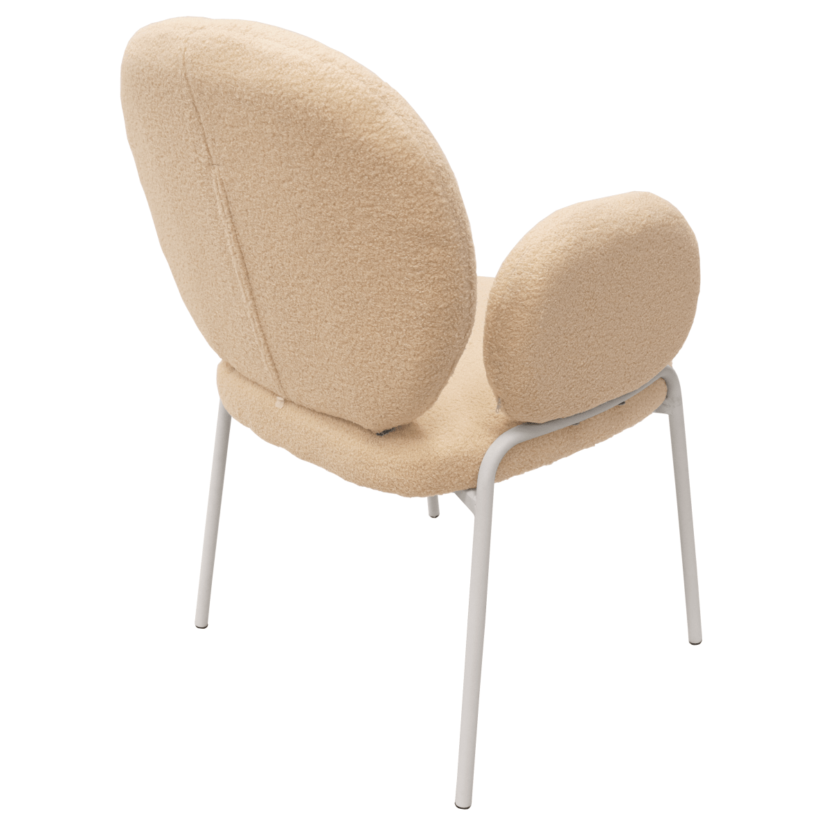 Celestial Modern Boucle Dining Side Chair with Black/White Powder Coated Iron Frame White With Arm Beige Dining Chair Leisuremod