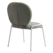 Celestial Modern Boucle Dining Side Chair with Black/White Powder Coated Iron Frame White Armless Green Dining Chair Leisuremod