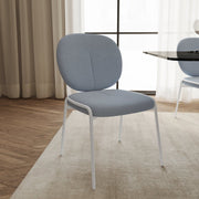Celestial Modern Boucle Dining Side Chair with Black/White Powder Coated Iron Frame White Armless Blue Dining Chair Leisuremod