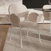 Celestial Modern Boucle Dining Side Chair with Black/White Powder Coated Iron Frame White With Arm White Dining Chair Leisuremod