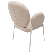 Celestial Modern Boucle Dining Side Chair with Black/White Powder Coated Iron Frame White With Arm White Dining Chair Leisuremod
