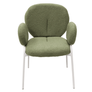 Celestial Modern Boucle Dining Side Chair with Black/White Powder Coated Iron Frame White With Arm Green Dining Chair Leisuremod