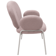 Celestial Modern Boucle Dining Side Chair with Black/White Powder Coated Iron Frame White With Arm Grey Dining Chair Leisuremod