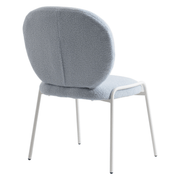 Celestial Modern Boucle Dining Side Chair with Black/White Powder Coated Iron Frame White Armless Blue Dining Chair Leisuremod