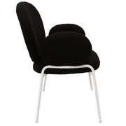 Celestial Modern Boucle Dining Side Chair with Black/White Powder Coated Iron Frame White With Arm Black Dining Chair Leisuremod