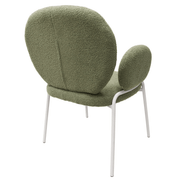 Celestial Modern Boucle Dining Side Chair with Black/White Powder Coated Iron Frame White With Arm Green Dining Chair Leisuremod