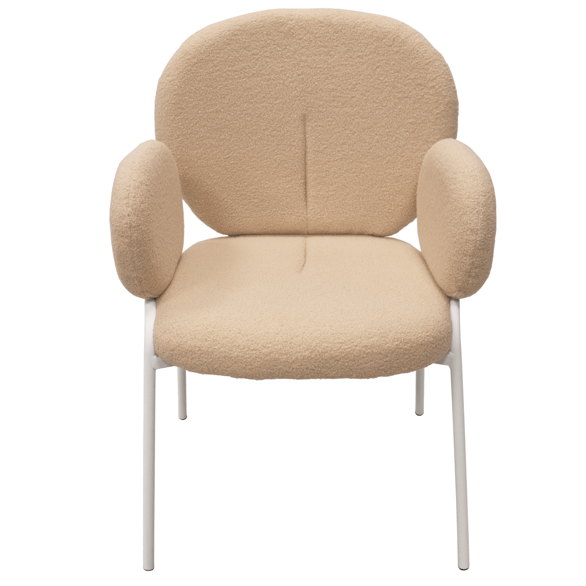 Celestial Modern Boucle Dining Side Chair with Black/White Powder Coated Iron Frame White With Arm Beige Dining Chair Leisuremod