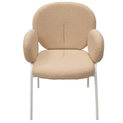 Celestial Modern Boucle Dining Side Chair with Black/White Powder Coated Iron Frame White With Arm Beige Dining Chair Leisuremod