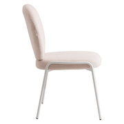 Celestial Modern Boucle Dining Side Chair with Black/White Powder Coated Iron Frame White Armless Beige Dining Chair Leisuremod