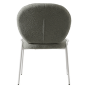 Celestial Modern Boucle Dining Side Chair with Black/White Powder Coated Iron Frame White Armless Green Dining Chair Leisuremod