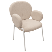 Celestial Modern Boucle Dining Side Chair with Black/White Powder Coated Iron Frame White With Arm White Dining Chair Leisuremod