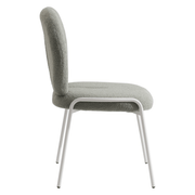 Celestial Modern Boucle Dining Side Chair with Black/White Powder Coated Iron Frame White Armless Green Dining Chair Leisuremod