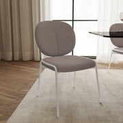 Celestial Modern Boucle Dining Side Chair with Black/White Powder Coated Iron Frame White Armless Grey Dining Chair Leisuremod