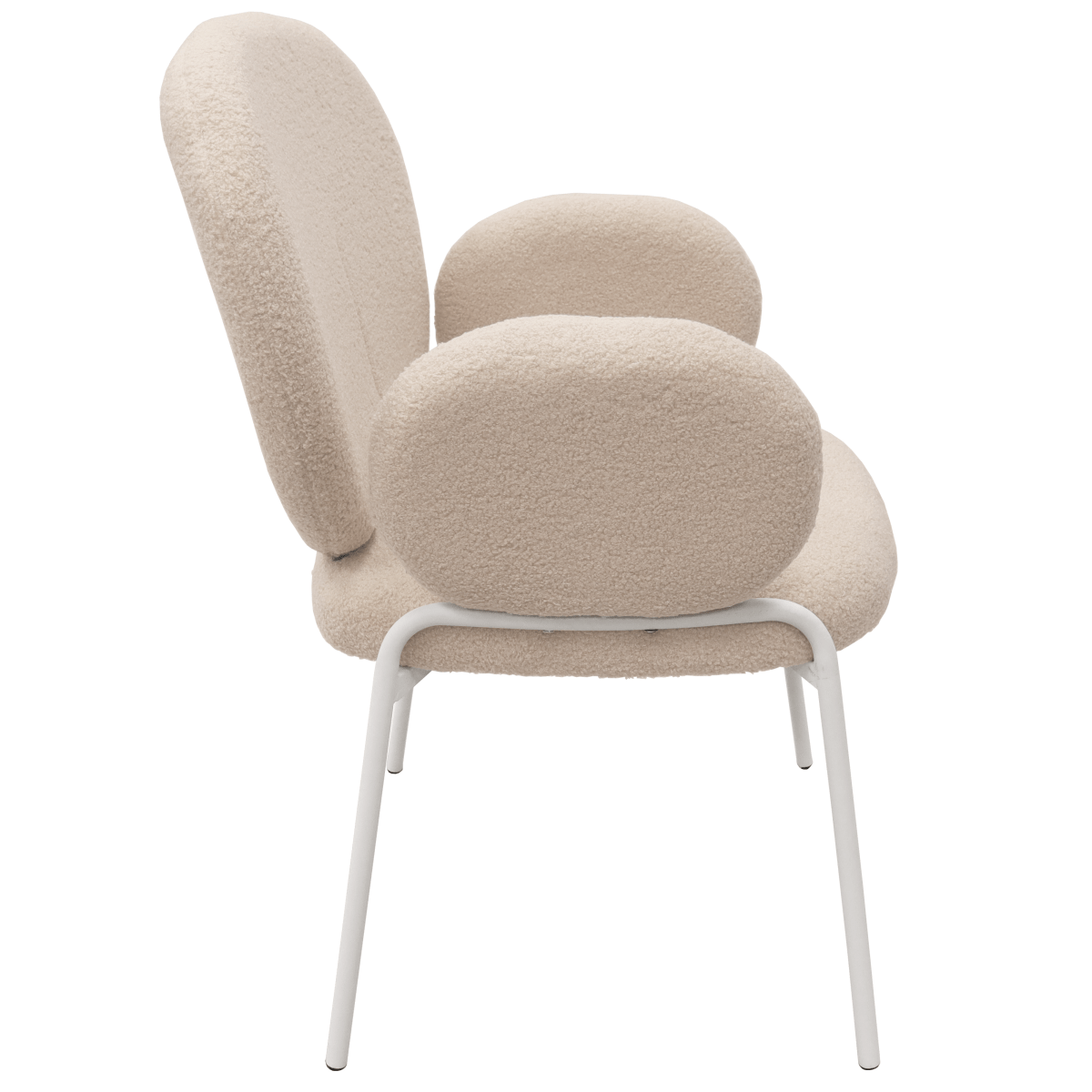 Celestial Modern Boucle Dining Side Chair with Black/White Powder Coated Iron Frame White With Arm White Dining Chair Leisuremod