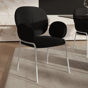 Celestial Modern Boucle Dining Side Chair with Black/White Powder Coated Iron Frame White With Arm Black Dining Chair Leisuremod