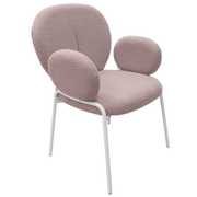 Celestial Modern Boucle Dining Side Chair with Black/White Powder Coated Iron Frame White With Arm Grey Dining Chair Leisuremod