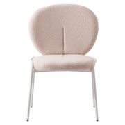 Celestial Modern Boucle Dining Side Chair with Black/White Powder Coated Iron Frame White Armless Beige Dining Chair Leisuremod