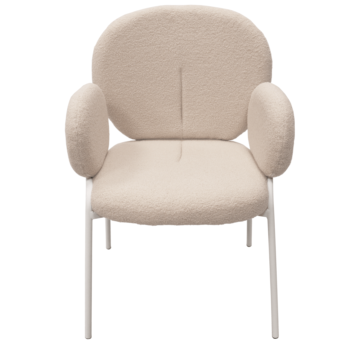 Celestial Modern Boucle Dining Side Chair with Black/White Powder Coated Iron Frame White With Arm White Dining Chair Leisuremod