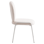 Celestial Modern Boucle Dining Side Chair with Black/White Powder Coated Iron Frame White Armless White Dining Chair Leisuremod