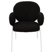 Celestial Modern Boucle Dining Side Chair with Black/White Powder Coated Iron Frame White With Arm Black Dining Chair Leisuremod