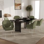 Celestial Modern Boucle Dining Side Chair with Black/White Powder Coated Iron Frame White With Arm Green Dining Chair Leisuremod